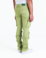 "NEVER LOOK BACK" CARGO FLARE STACK DENIM