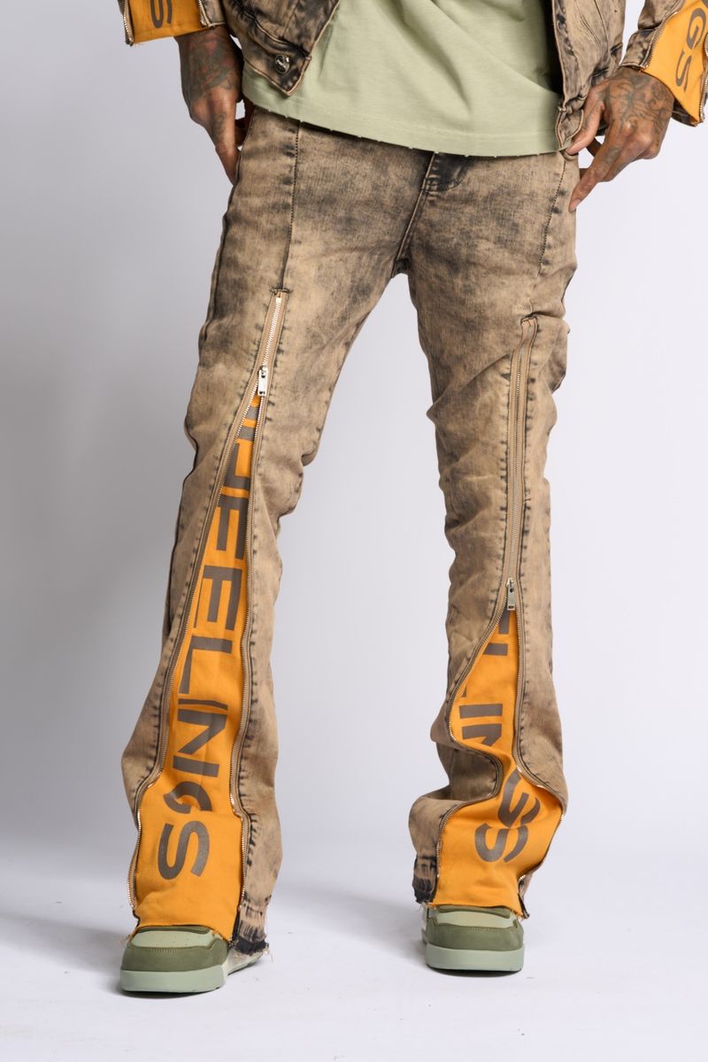 "WITHDRAWN" STACK DENIM (BROWN)