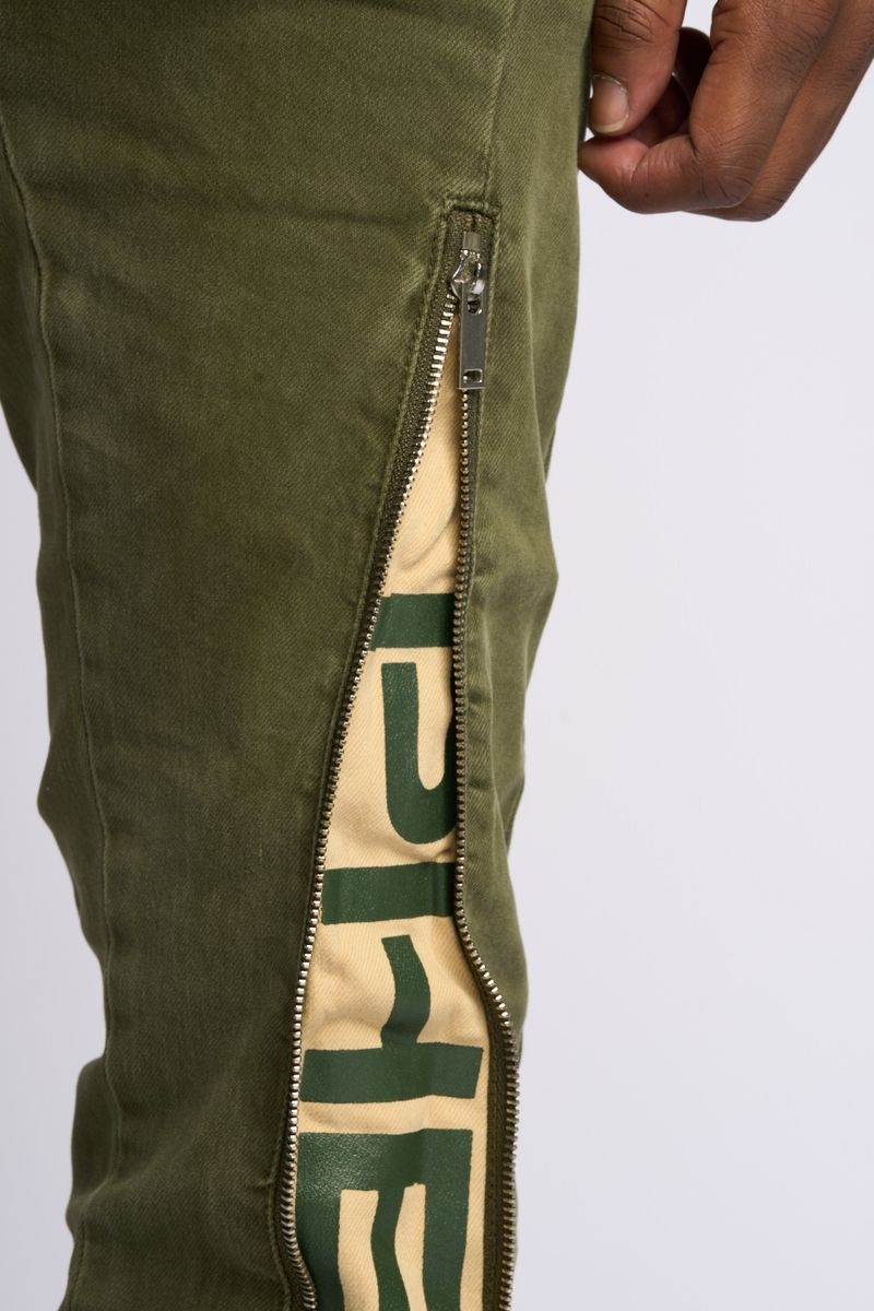 "WITHDRAWN" STACK DENIM (OLIVE)