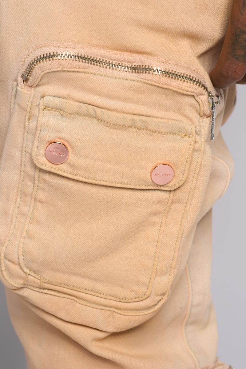 "JOURNEY TO GREATNESS" STACKED CARGO DENIM (CREAM)