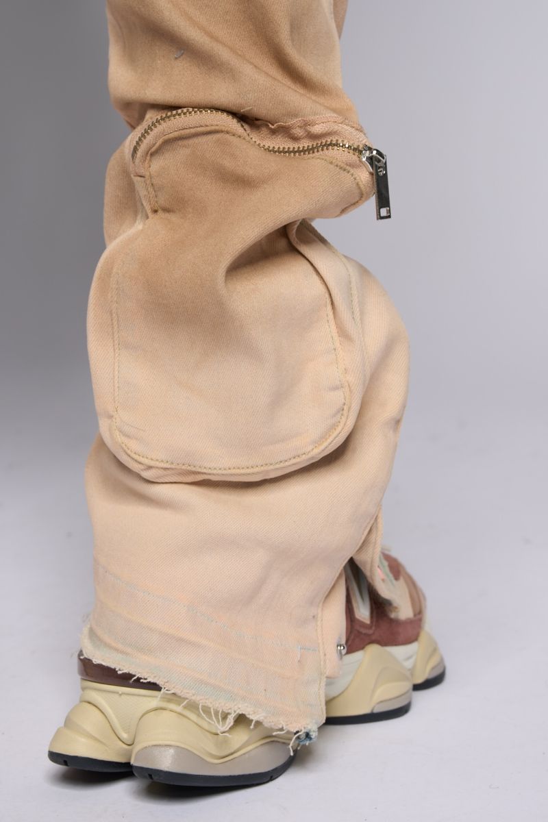"JOURNEY TO GREATNESS" STACKED CARGO DENIM (CREAM)