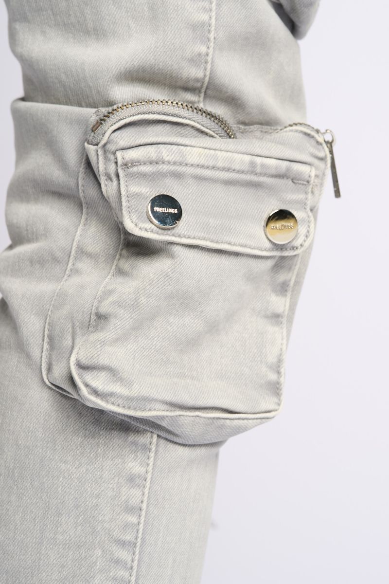 "JOURNEY TO GREATNESS" STACKED CARGO DENIM (COLD GREY)