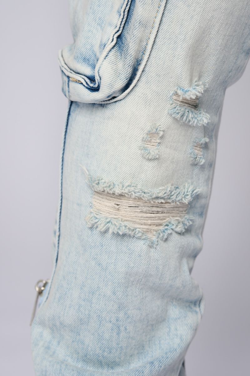 "JOURNEY TO GREATNESS" STACKED CARGO DENIM (LIGHT BLUE)