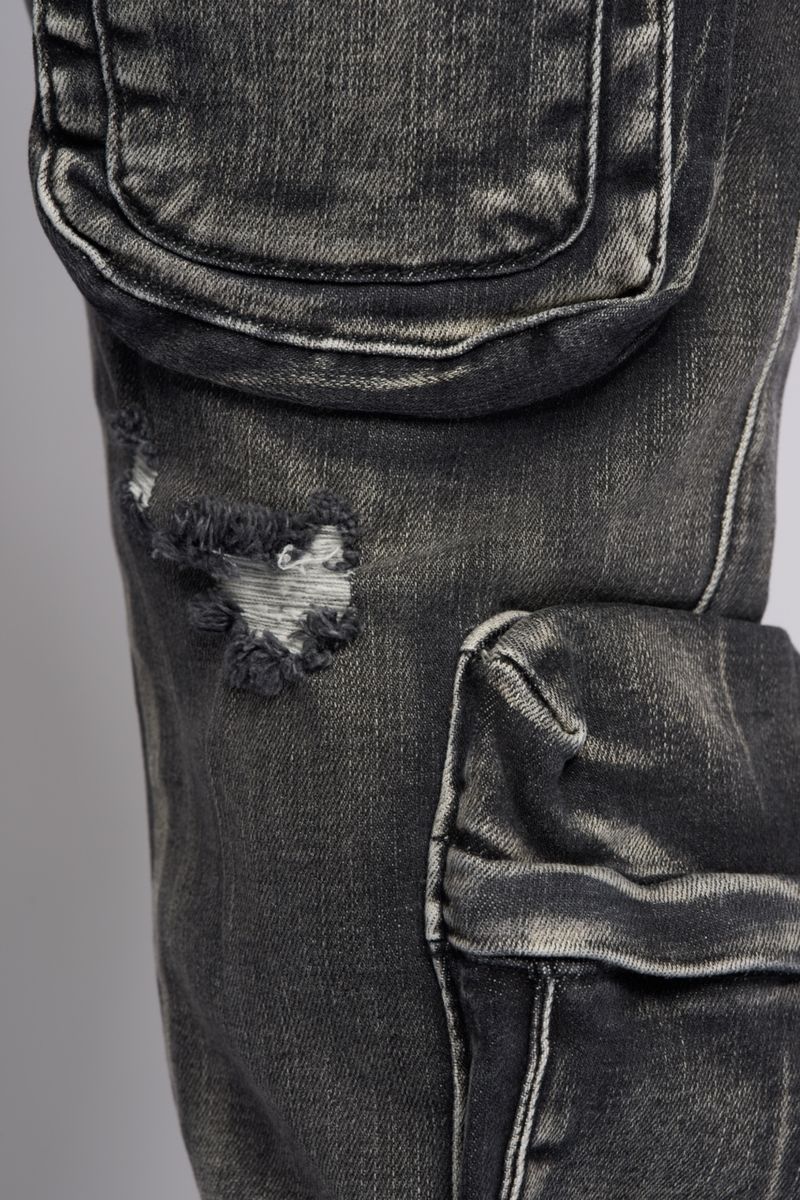"JOURNEY TO GREATNESS" STACKED CARGO DENIM (BLACK)