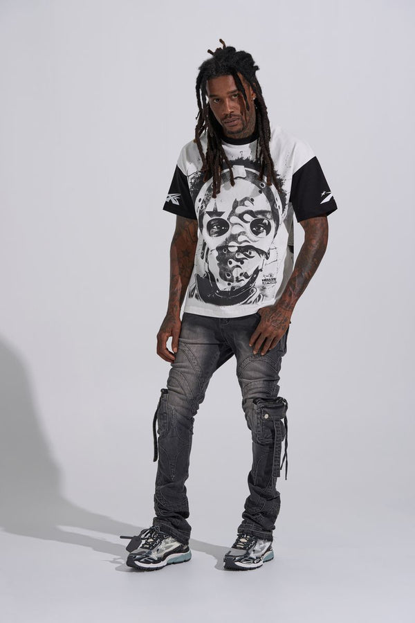 "SHOOT FOR THE STARS" STACK CARGO DENIM (BLACK WASH)