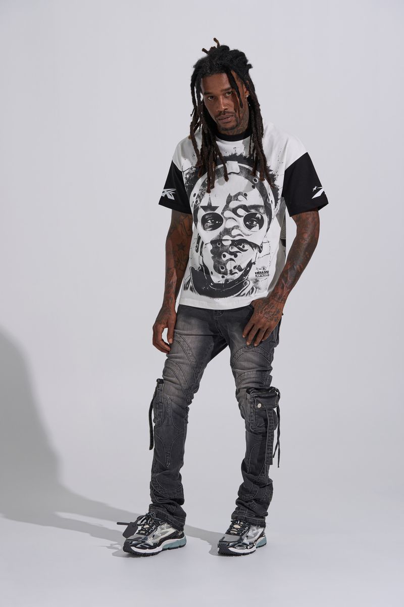 "SHOOT FOR THE STARS" STACK CARGO DENIM (BLACK WASH)