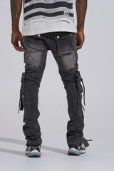 "SHOOT FOR THE STARS" STACK CARGO DENIM (BLACK WASH)