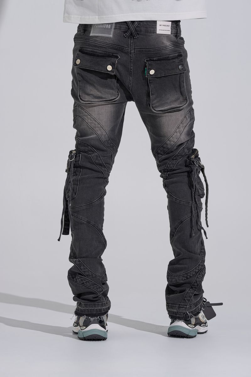 "SHOOT FOR THE STARS" STACK CARGO DENIM (BLACK WASH)