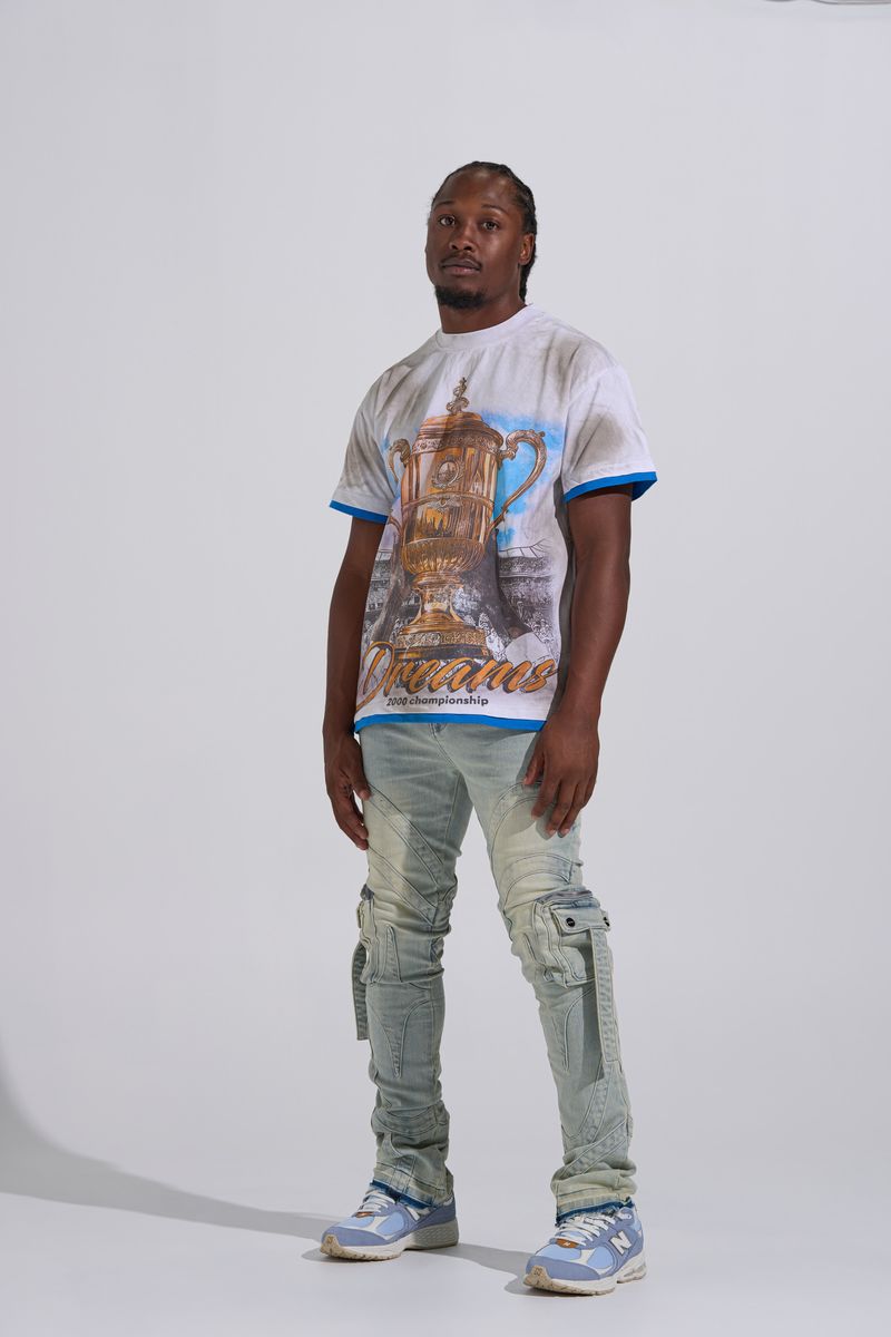 "SHOOT FOR THE STARS" STACK CARGO DENIM (LIGHT BLUE)