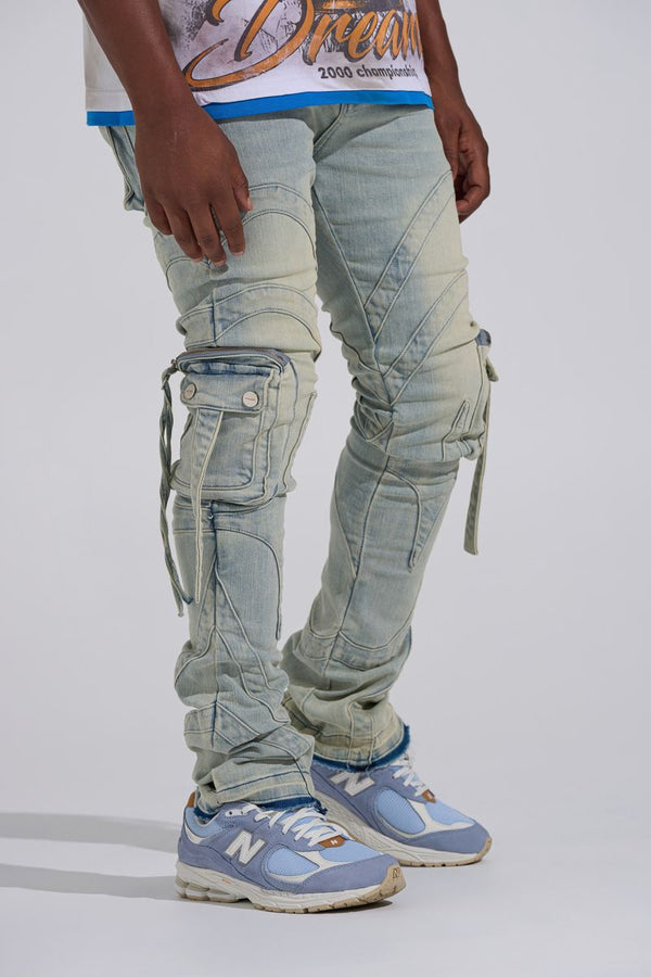 "SHOOT FOR THE STARS" STACK CARGO DENIM (LIGHT BLUE)