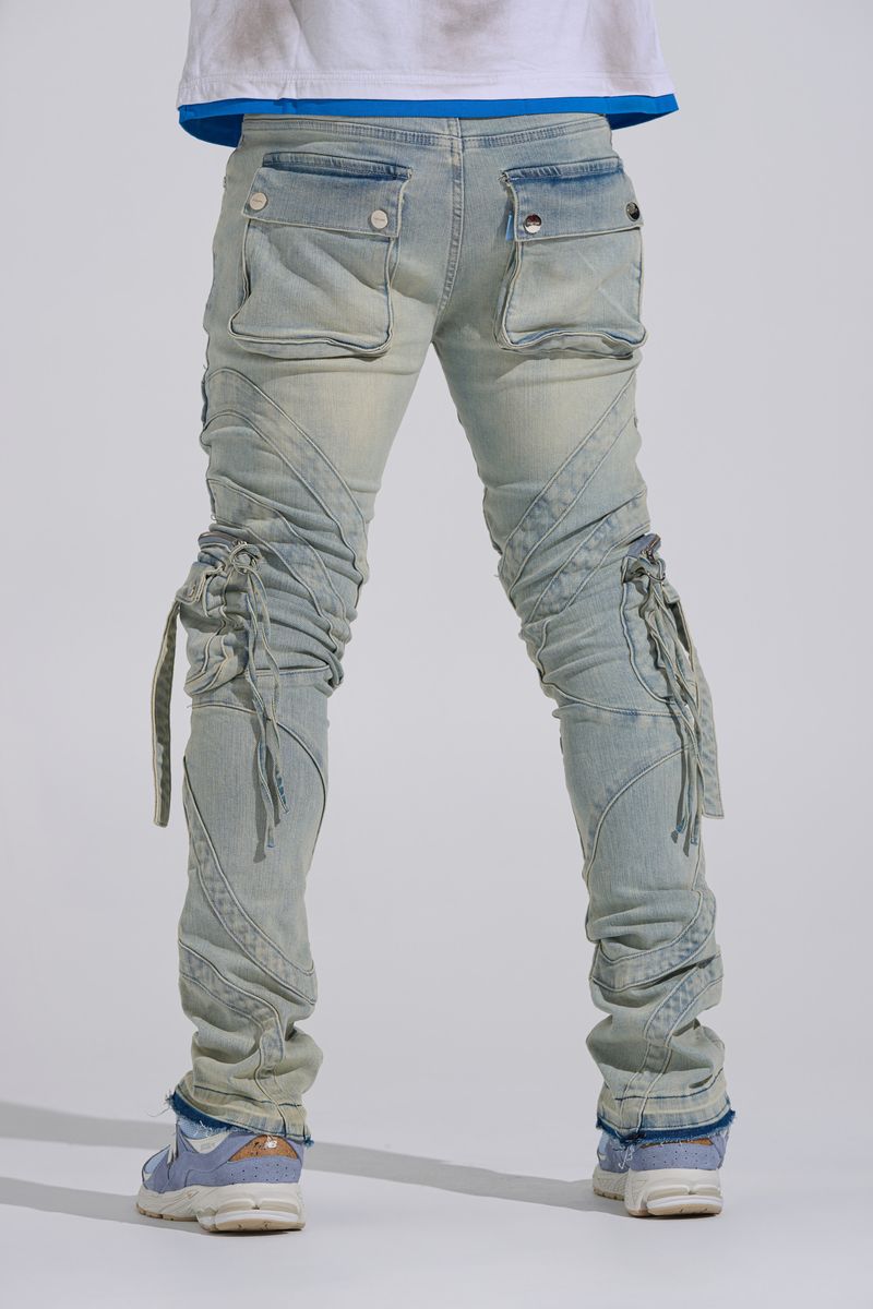 "SHOOT FOR THE STARS" STACK CARGO DENIM (LIGHT BLUE)