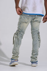 "SHOOT FOR THE STARS" STACK CARGO DENIM (LIGHT BLUE)