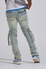 "SHOOT FOR THE STARS" STACK CARGO DENIM (LIGHT BLUE)
