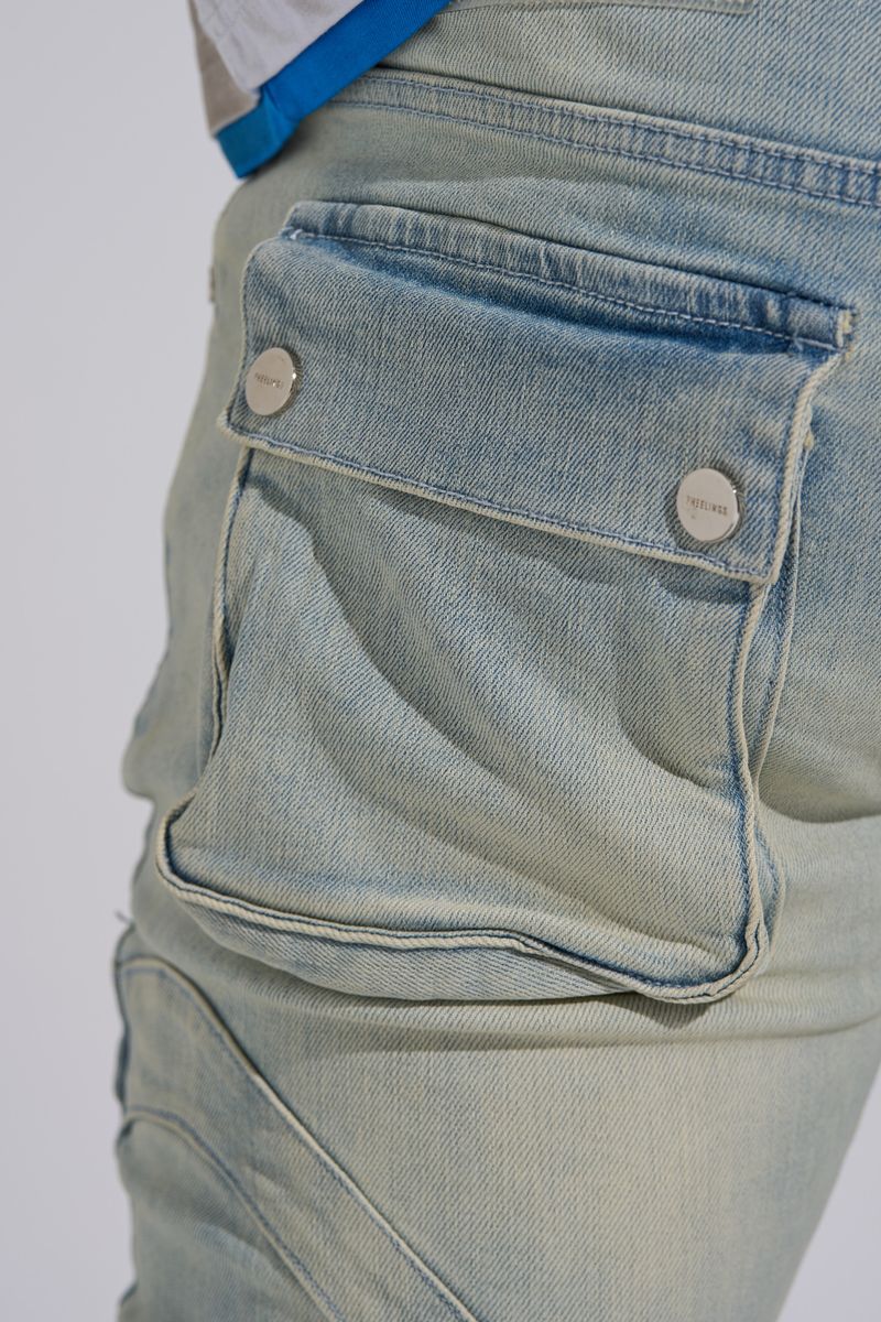 "SHOOT FOR THE STARS" STACK CARGO DENIM (LIGHT BLUE)