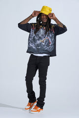 "BLACK LABEL DISTRESSED STACK" STACKED DENIM (JET BLACK)