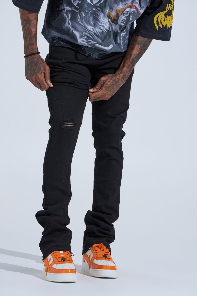 "BLACK LABEL DISTRESSED STACK" STACKED DENIM (JET BLACK)