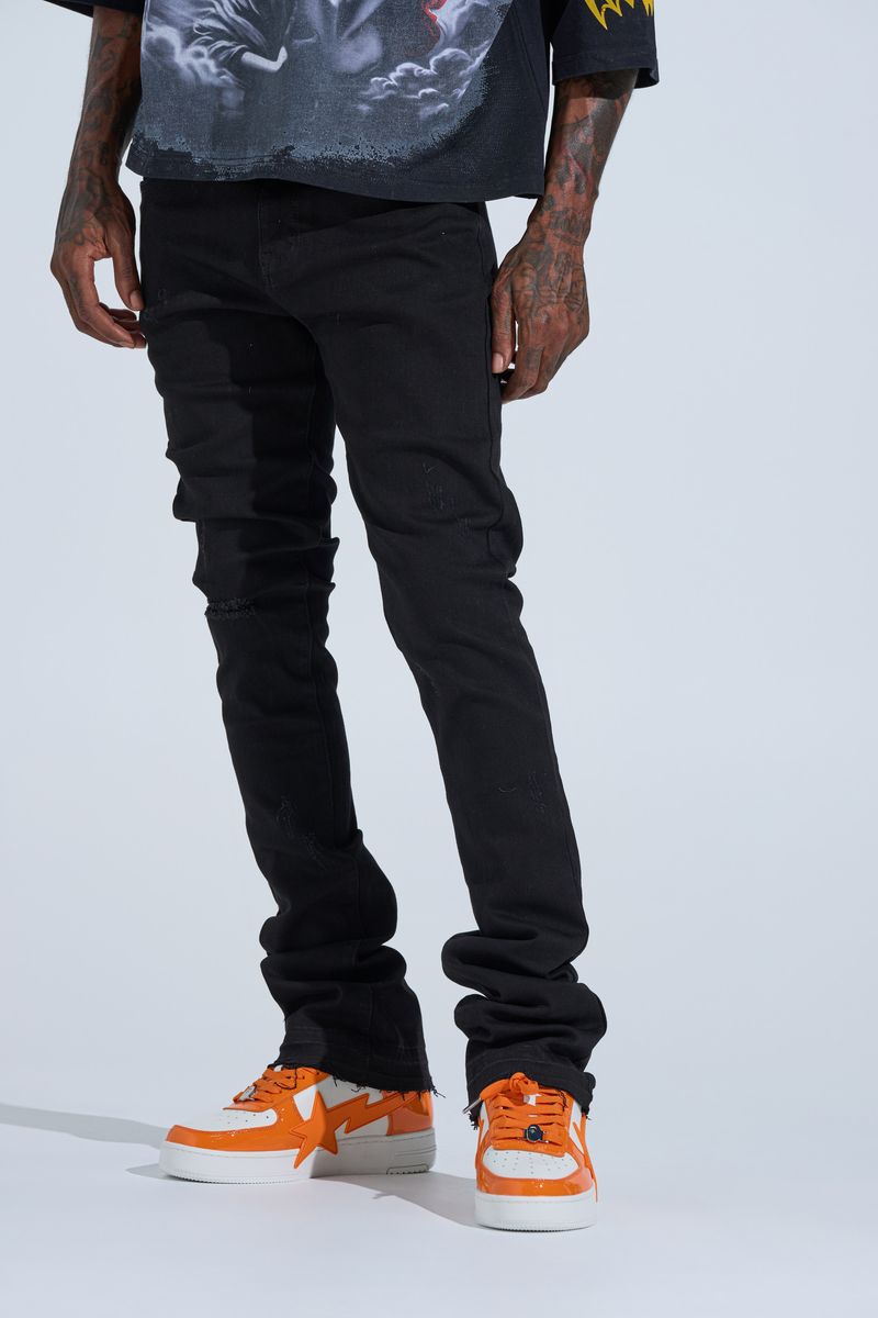 "BLACK LABEL DISTRESSED STACK" STACKED DENIM (JET BLACK)