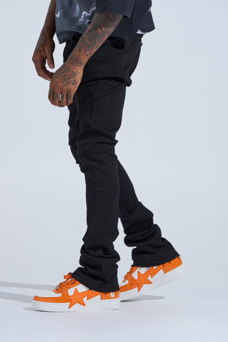 "BLACK LABEL DISTRESSED STACK" STACKED DENIM (JET BLACK)