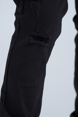 "BLACK LABEL DISTRESSED STACK" STACKED DENIM (JET BLACK)