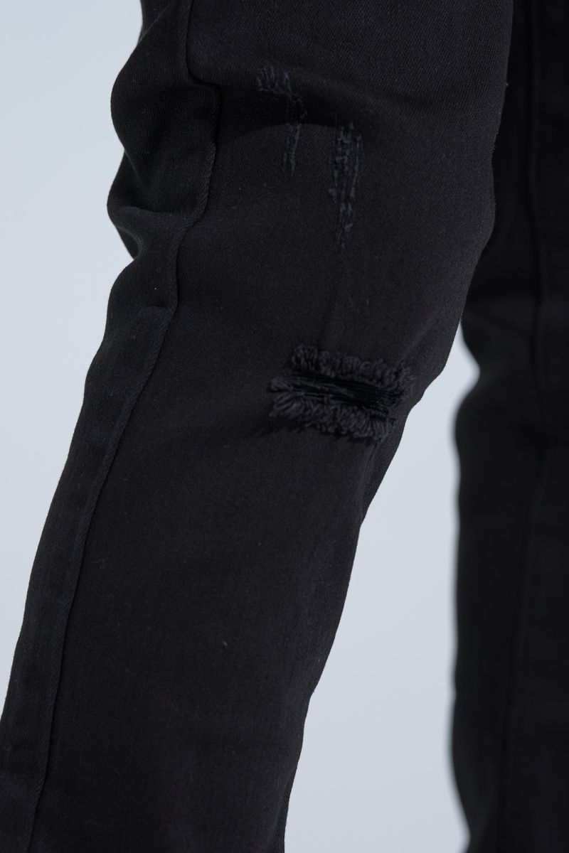 "BLACK LABEL DISTRESSED STACK" STACKED DENIM (JET BLACK)