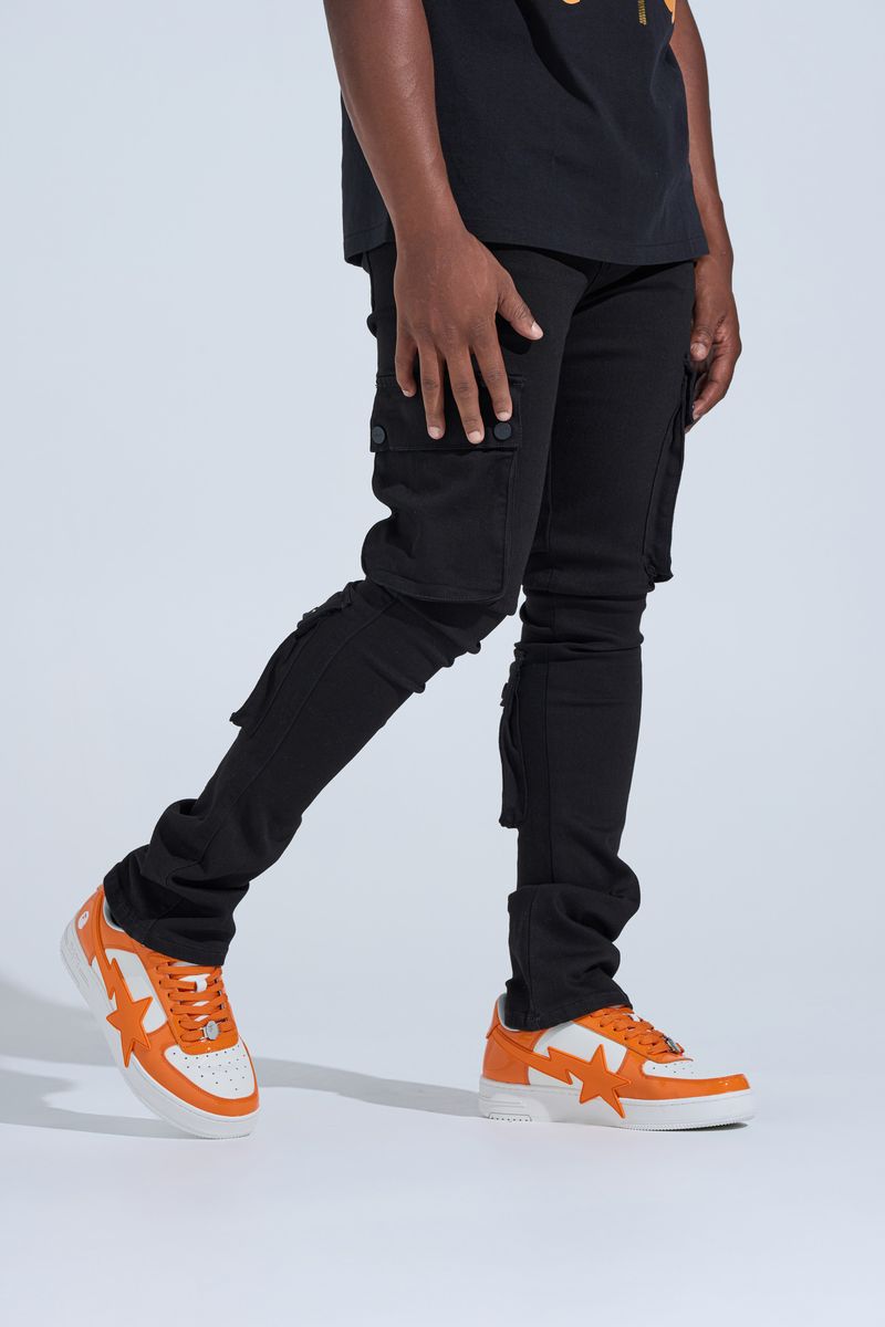 "BLACK LABEL CARGO" STACK DENIM (JET BLACK)