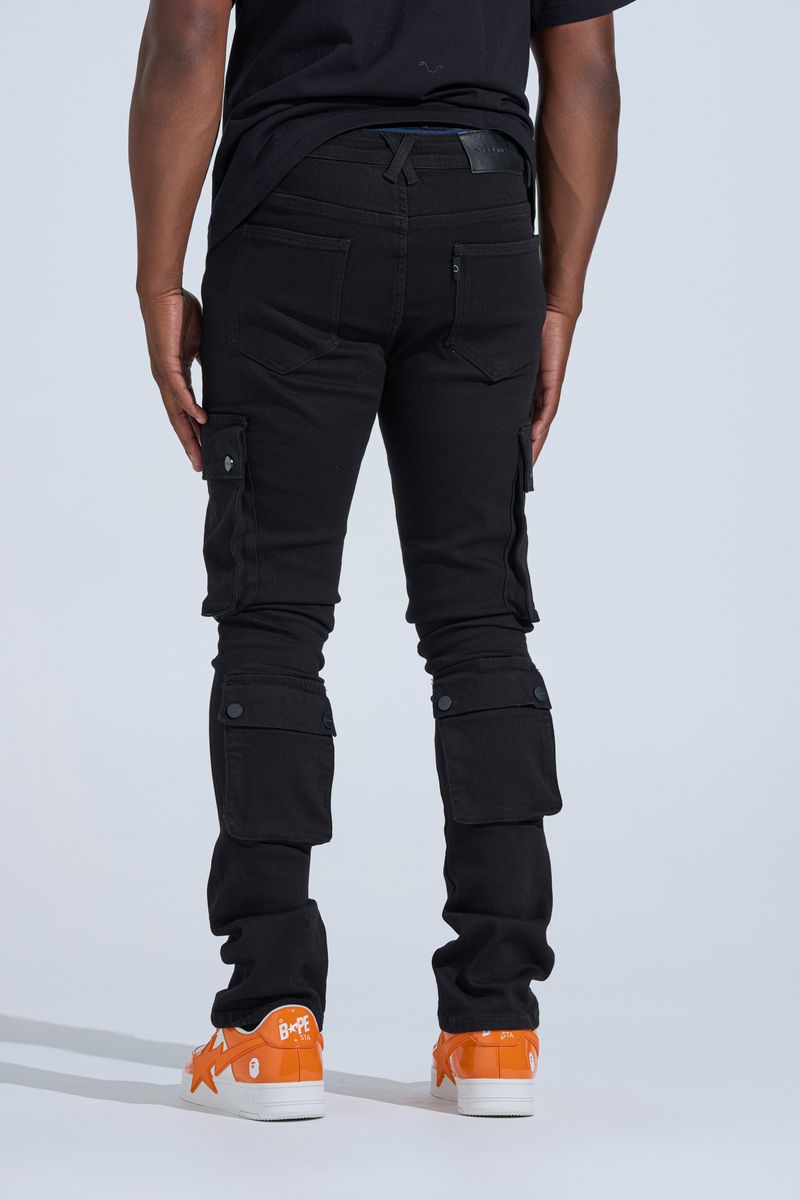 "BLACK LABEL CARGO" STACK DENIM (JET BLACK)