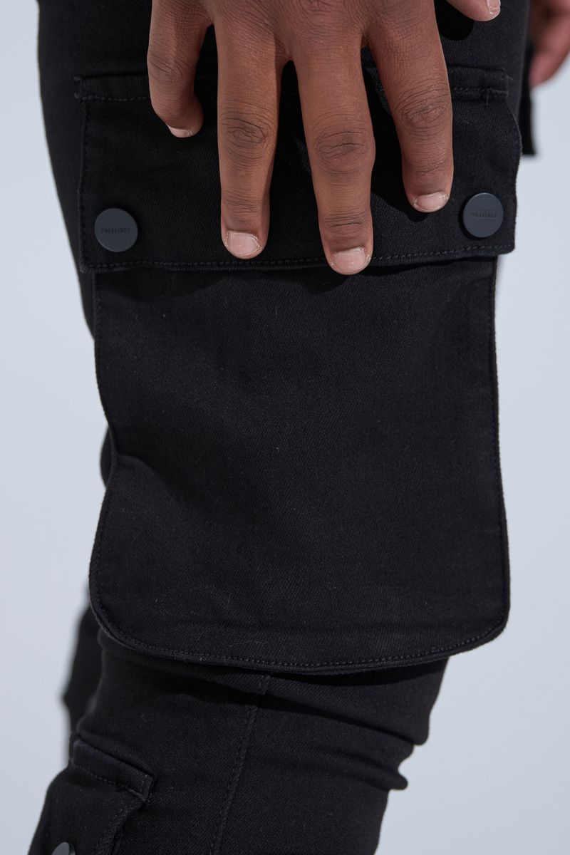 "BLACK LABEL CARGO" STACK DENIM (JET BLACK)
