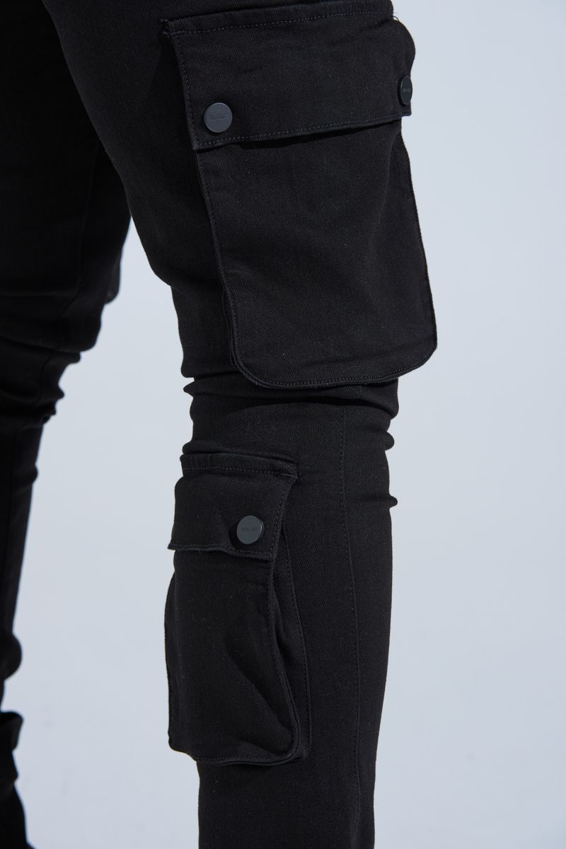 "BLACK LABEL CARGO" STACK DENIM (JET BLACK)