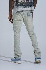 "FIRST MILLION" RHINESTONE STACK DENIM (LIGHT BLUE)