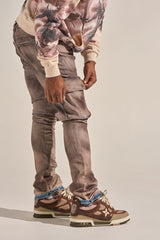 "BUILT TO HEAL" STACK CARGO DENIM (FADED MAROON)