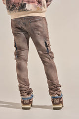 "BUILT TO HEAL" STACK CARGO DENIM (FADED MAROON)