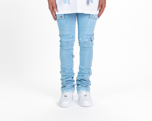 "MY PLEASURE" CARGO FLARE STACK DENIM