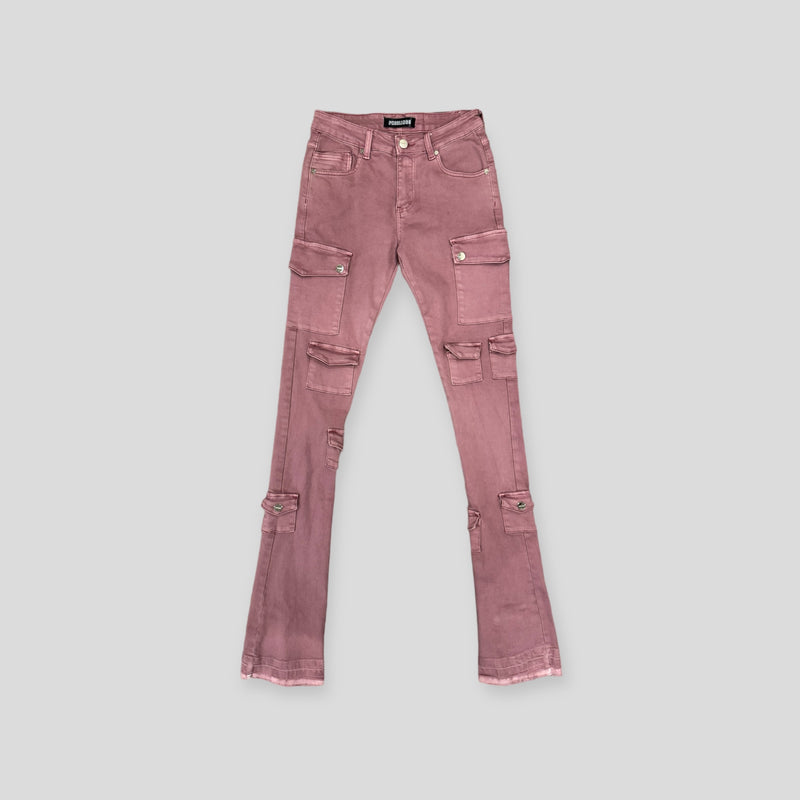 "MY PLEASURE" CARGO FLARE STACK DENIM